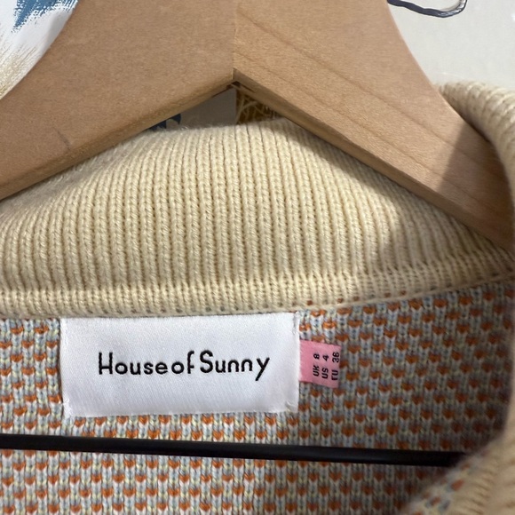 House of Sunny Souvenir Cardigan Sweater Ivory Blue Multi Size 4 - Picture 13 of 15